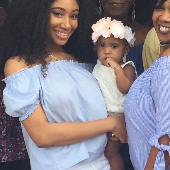 Blue off the shoulder top with straps - Picture 3 of 3